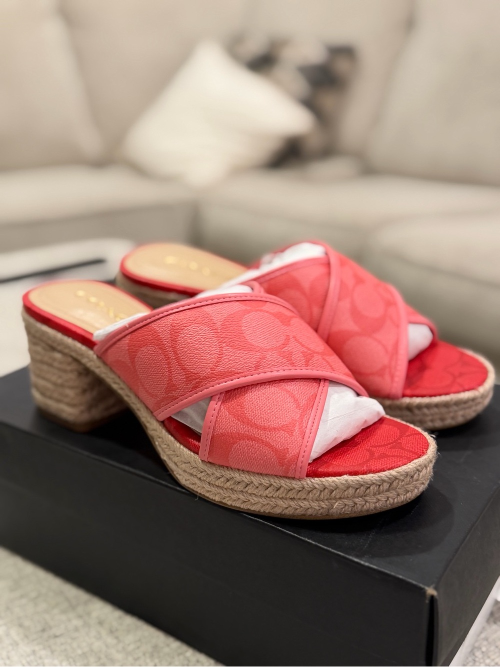 Coach SLOAN SIG ESPADRILLE 7B, Pink Lemonade /Pop Red Monogram